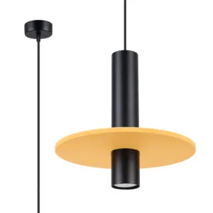 Pelta Felt Disc Pendant Light - Black / Yellow Bedroom Pendant Lights Great Lighting UK Ltd