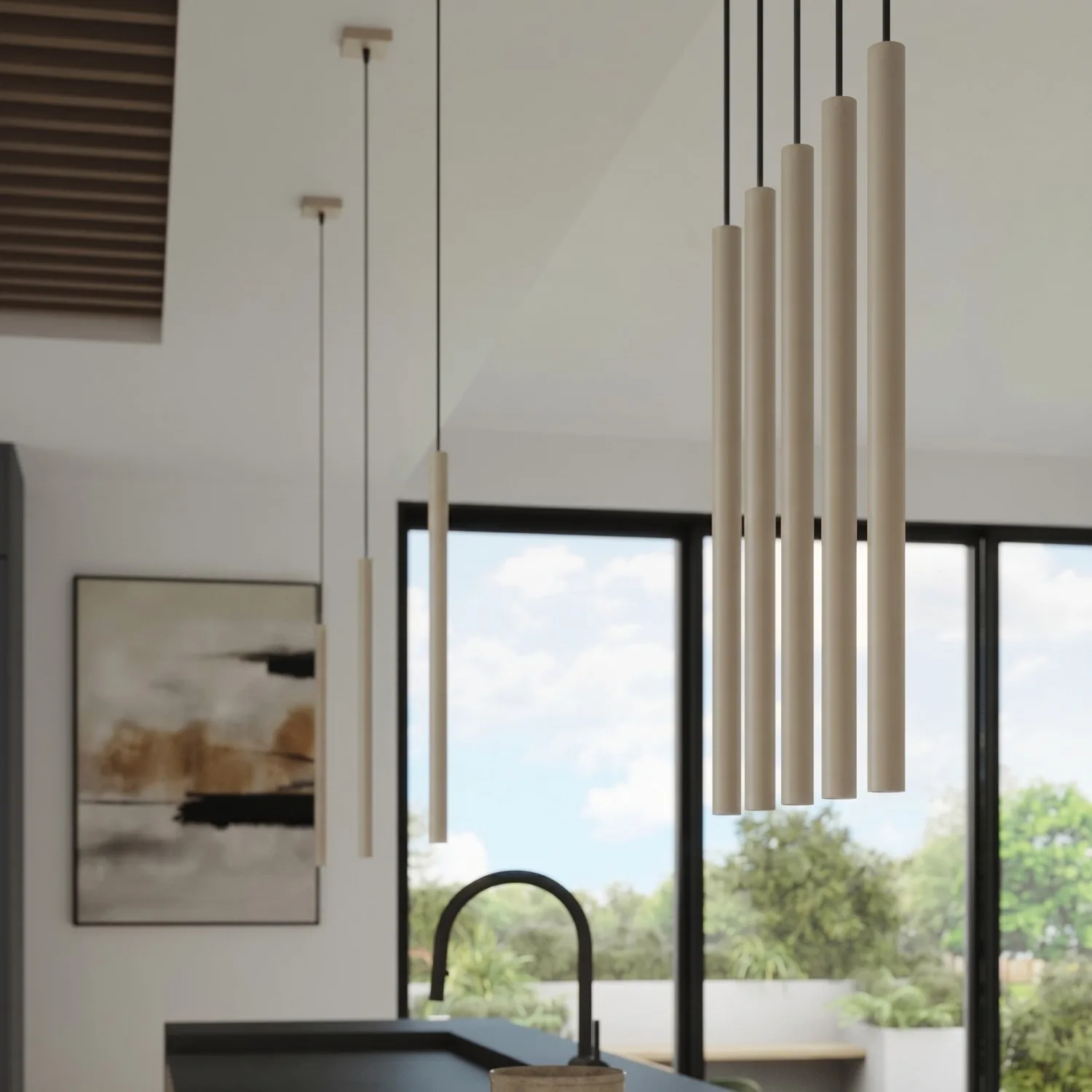 Pastelo 3-Light Cylinder Pendant Cluster - Taupe Cylinder & Pendant Clusters Great Lighting UK Ltd