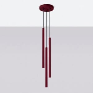 Pastelo 3-Light Cylinder Pendant Cluster - Burgundy Uncategorized Great Lighting UK Ltd