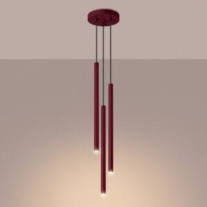 Pastelo 3-Light Cylinder Pendant Cluster - Burgundy Uncategorized Great Lighting UK Ltd