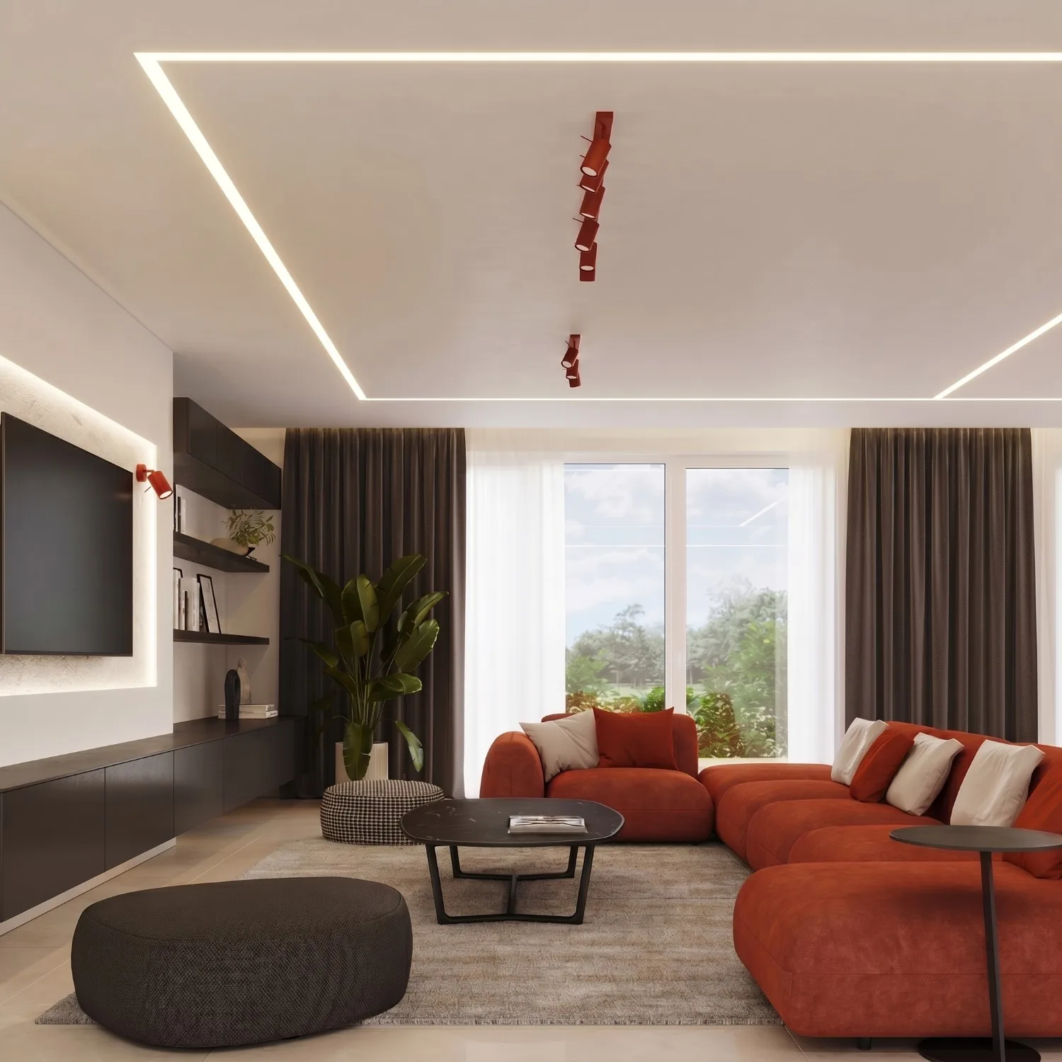 Ring 2-Light Ceiling Bar - Red 2 Light Spotlight Great Lighting UK Ltd
