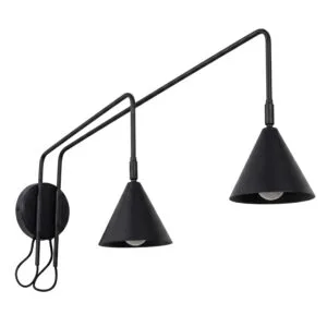 Switched NOX Twin Arm Wall Light - Black Double Wall Lights Great Lighting UK Ltd