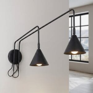 Switched NOX Twin Arm Wall Light - Black Uncategorized Great Lighting UK Ltd