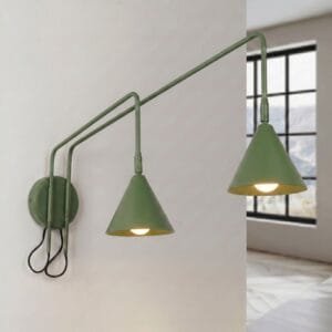 Switched NOX Twin Arm Wall Light - Olive Green Uncategorized Great Lighting UK Ltd