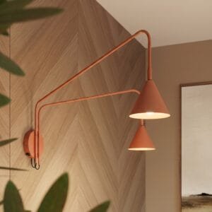Switched NOX Twin Arm Wall Light - Red Ochre Double Wall Lights Great Lighting UK Ltd