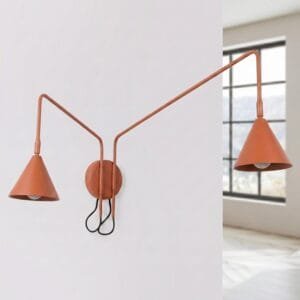Switched NOX Twin Arm Wall Light - Red Ochre Double Wall Lights Great Lighting UK Ltd