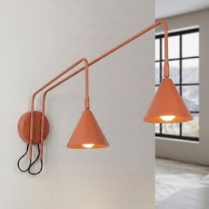 Switched NOX Twin Arm Wall Light - Red Ochre Double Wall Lights Great Lighting UK Ltd