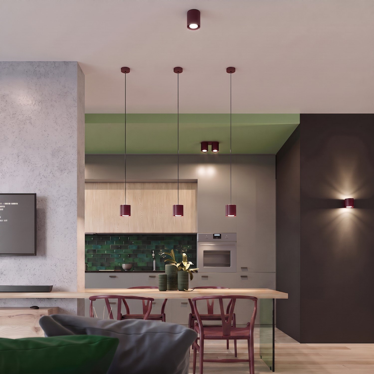 Ceiling Lamp Orbis 2 Burgundy Uncategorized Great Lighting UK Ltd
