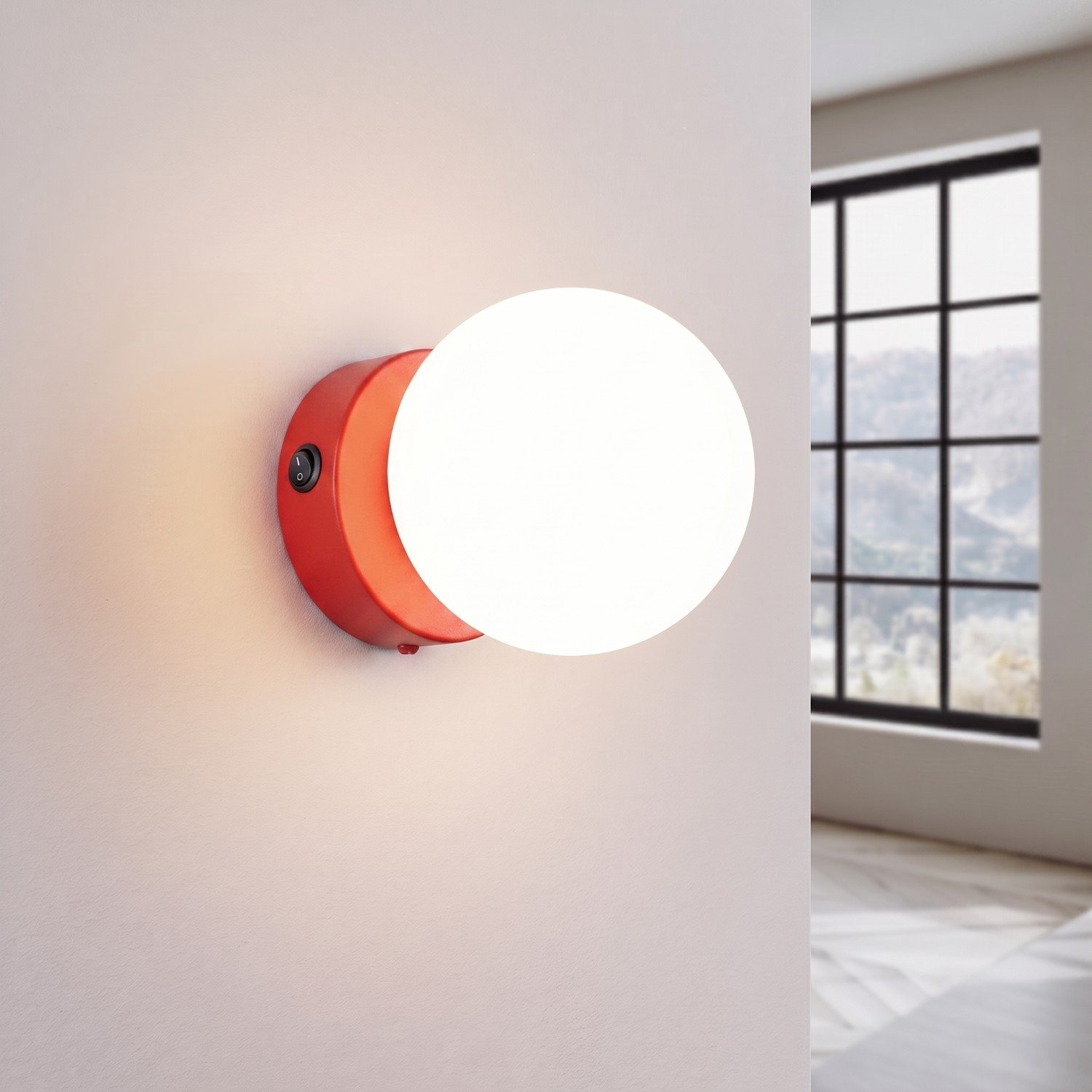 Wall Lamp Yoli 1 Red with Switch Red Wall Lights Great Lighting UK Ltd