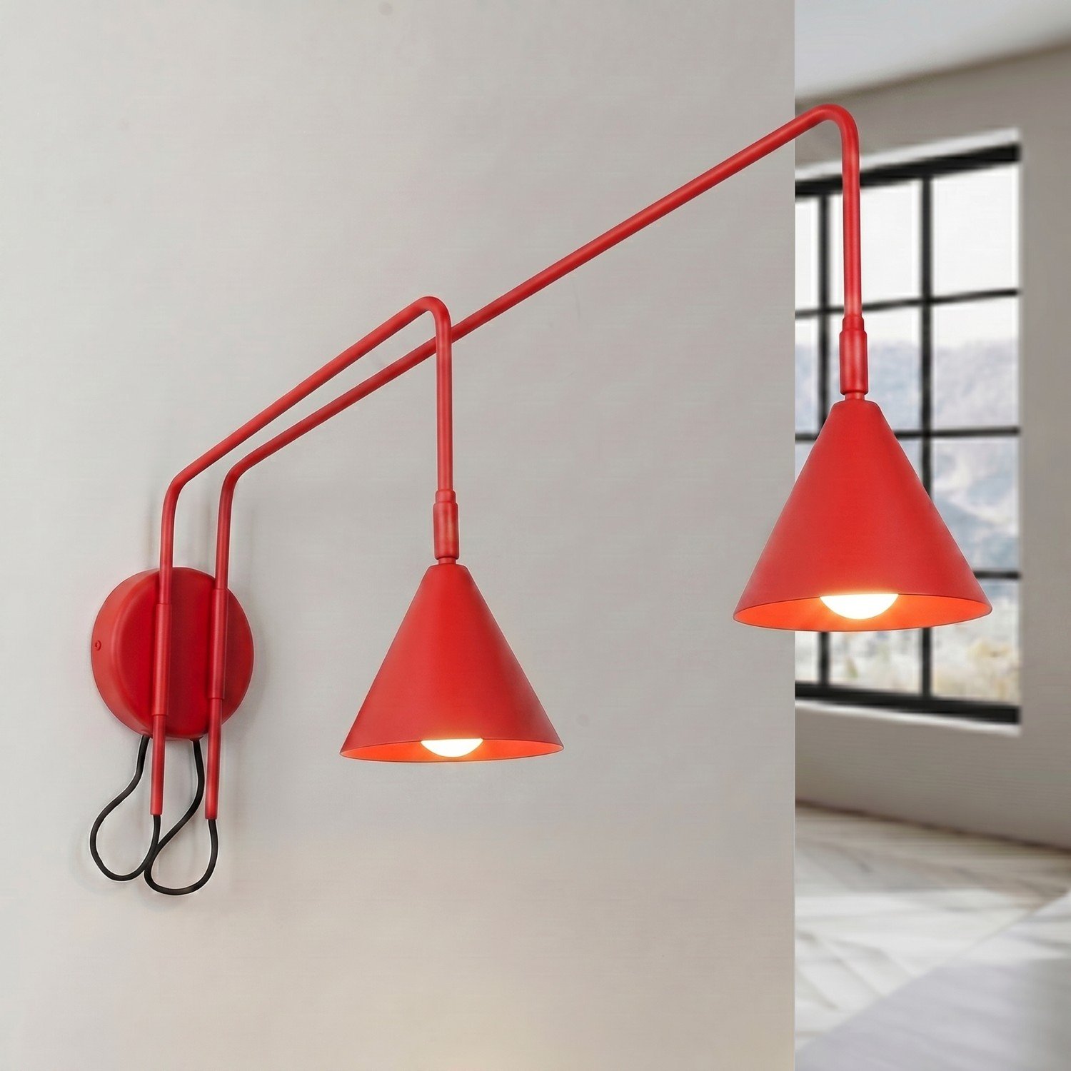 Wall Lamp Nox 2 Red with Switch Red Wall Lights Great Lighting UK Ltd